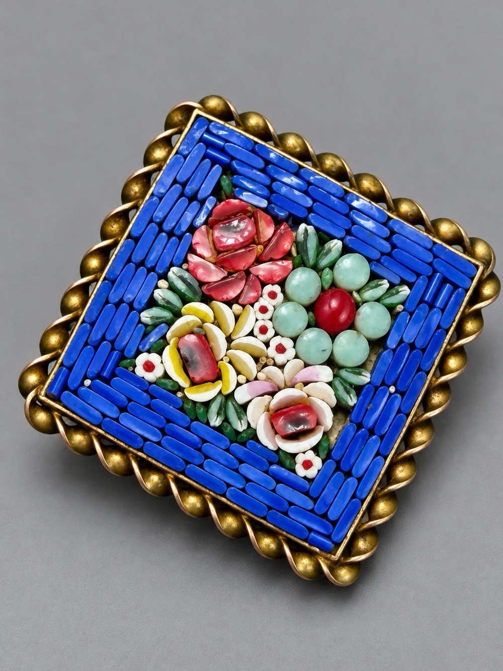 Vintage Floral Micro Dress Mosaic Brooch in Blue and Multicolor